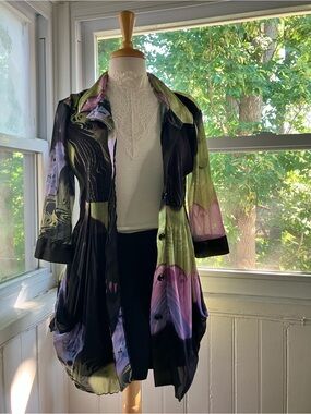 Vintage Y2K Multicolor Watercolor Button-Down Shirt Dress